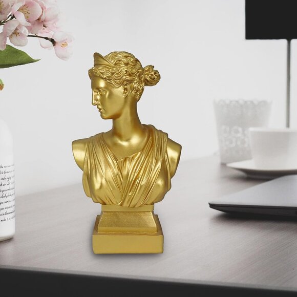 12" Greek Statue Diana Sculpture Décor, Gold Simple Art, Symbol of Good Luck - Picture 7 of 14